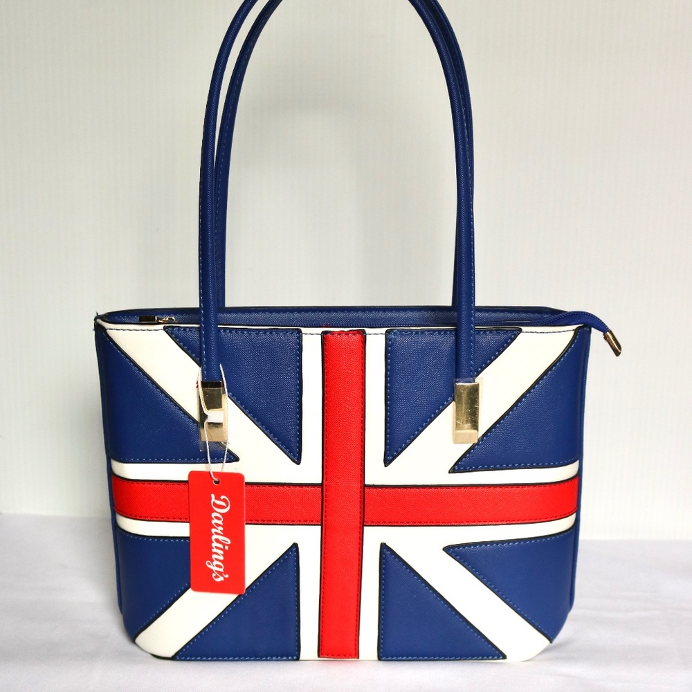 NWT Darling's Handbag Shoulder Purse UK British Union Jack Polyurethane Blue Red